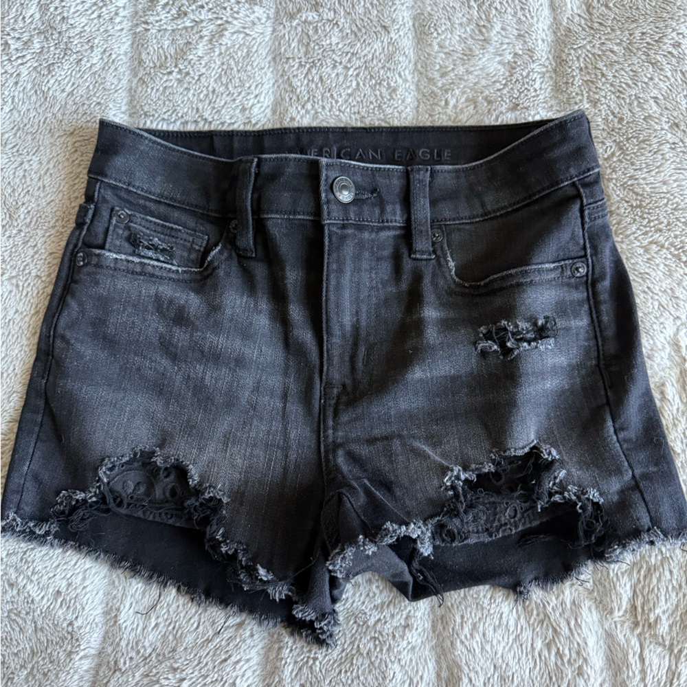 American Eagle Outfitters Black Distressed Jean Shorts